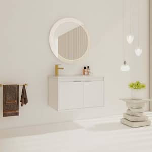 18.2 in. D x 29.9 in. W x 18.5 in. H Single Sink Floating Bath Vanity in White with a White Resin and White Ceramic Top