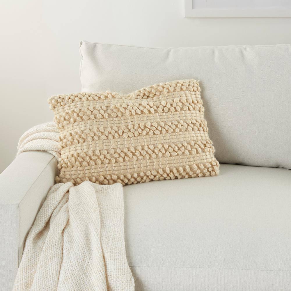 Beige Woven Stripes Rectangular Throw Pillow Set