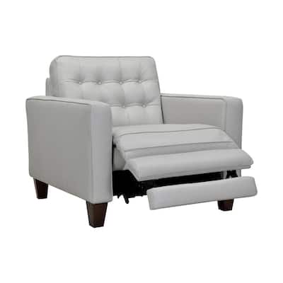 Wesley Dove Gray Leather Power Reclining Tuxedo Arm Accent Chair