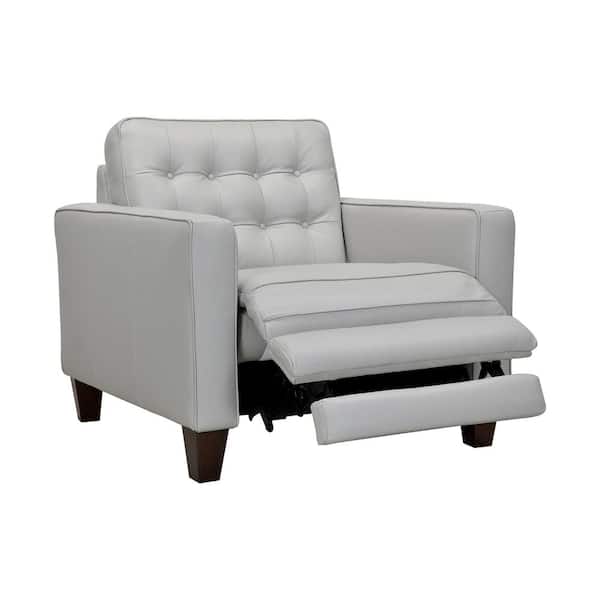 Armen Living Wesley Dove Gray Leather Power Reclining Tuxedo Arm Accent Chair