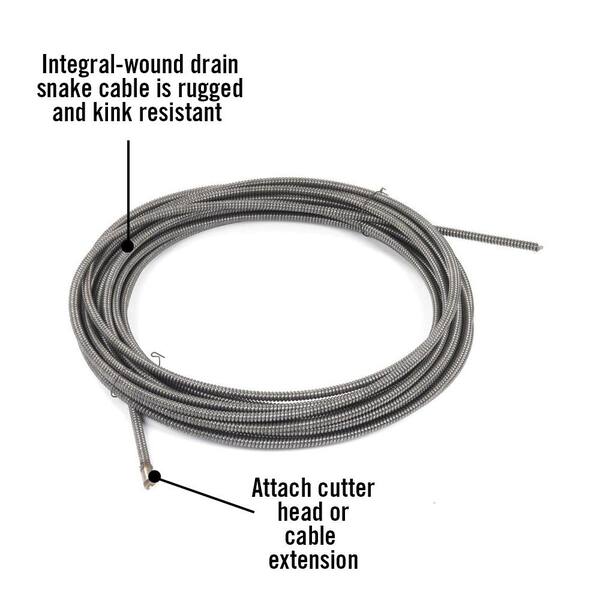 Cleaning Cable Integral Wound Solid Core Drain Strong Flexible 1/2 in x 75 ft 