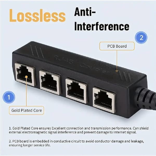 RJ45 Ethernet Splitter, 1 to 2 Ethernet Cable Extender Connect Network LAN  Internet Cat5, Cat5e, Cat6, Cat7(Support Two Computers Online at The Same  Time)- 2 Pack : : Electronics