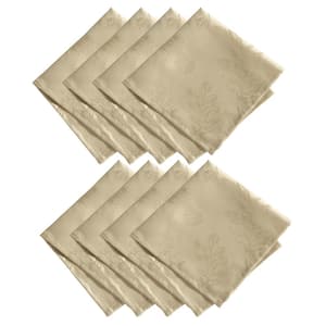 17 in. W x 17 in. L Taupe Polyester Elegant Woven Leaves Jacquard Damask Napkins (Set of 8)