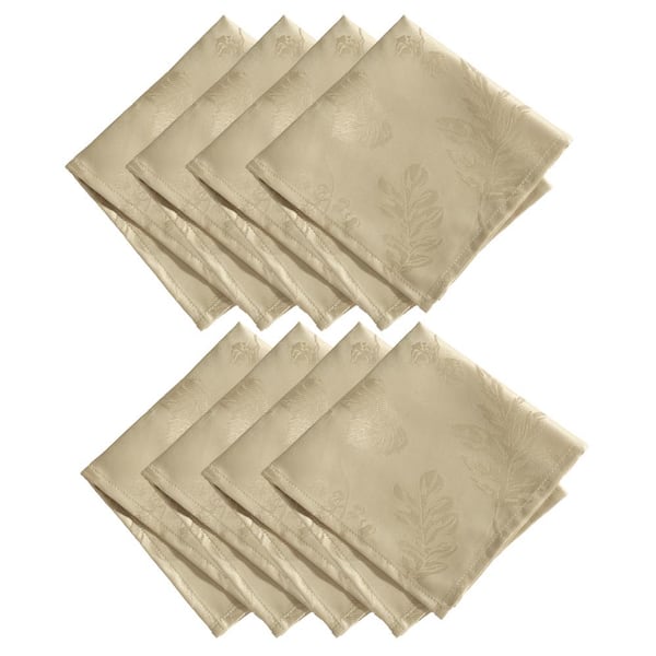 Elrene 17 in. W x 17 in. L Taupe Polyester Elegant Woven Leaves Jacquard Damask Napkins (Set of 8)