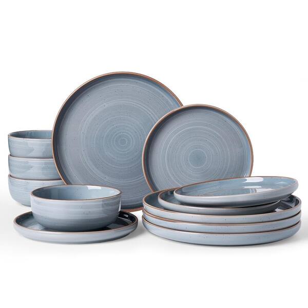 Meteor 12-Piece Modern Blue Gray Stoneware Dinnerware Set for 4 People Service for Four Set