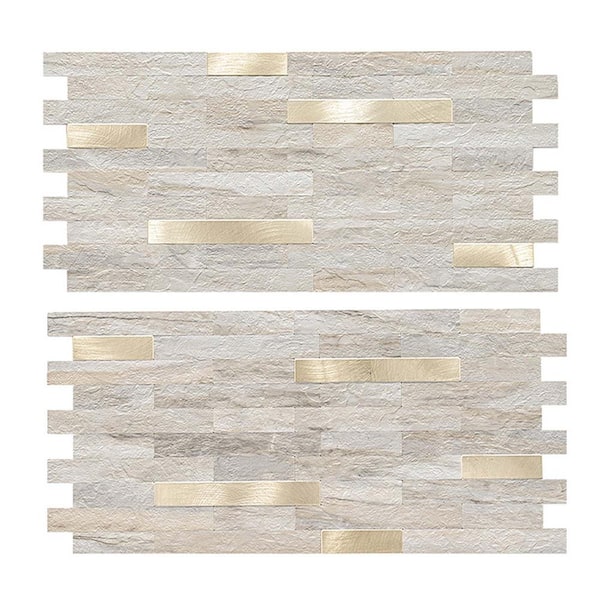Vinyl Stone Beige 11.6" x 5.9" x 0.12" H Metal and Composite Peel and Stick Backsplash (20-Tile/9.46 sq. ft. /Case)