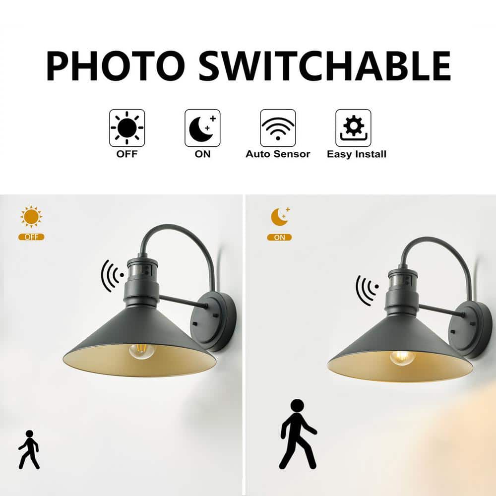 Black Metal Dimmable Motion Sensor Outdoor Wall Sconce
