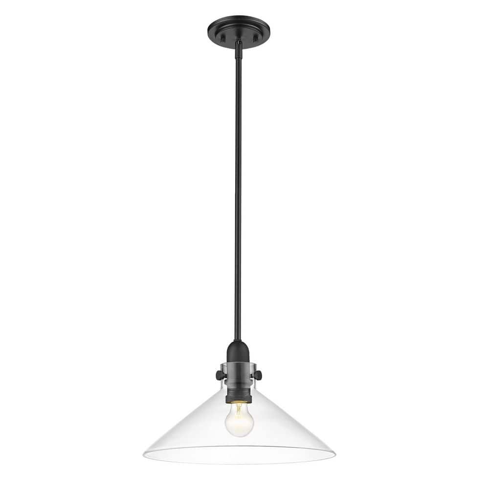 Dwyer 15'' Matte Black and Antique Brass Cone Pendant Light