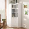FUFU&GAGA 78.9 in. White Wood 5-Shelf Corner Bookcase