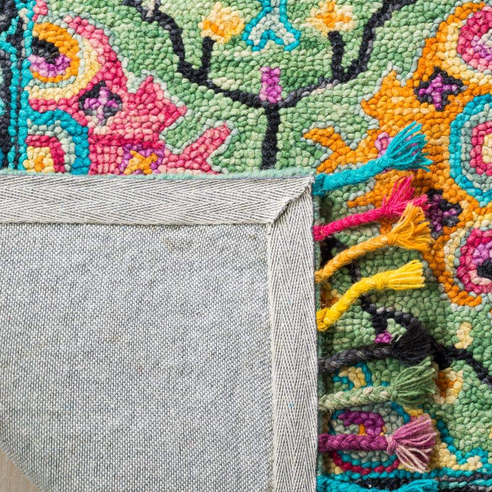 Black Floral Tufted Wool Square Rug - Easy Care, Handmade
