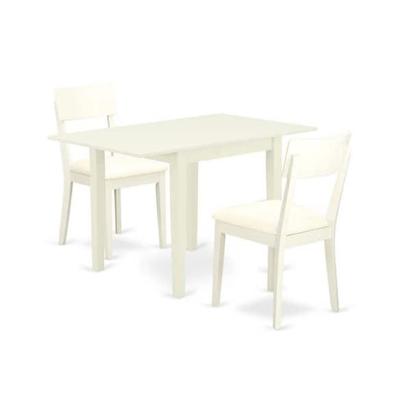 3-Piece Linen White Finish Solid Wood Top Dining Table Set