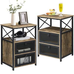 2-Pieces Gray NightStand & End Side Table w/ Storage Space & Door NightStand w/ Flip Drawers 15.7in.x 13.8in.x 23.8in.