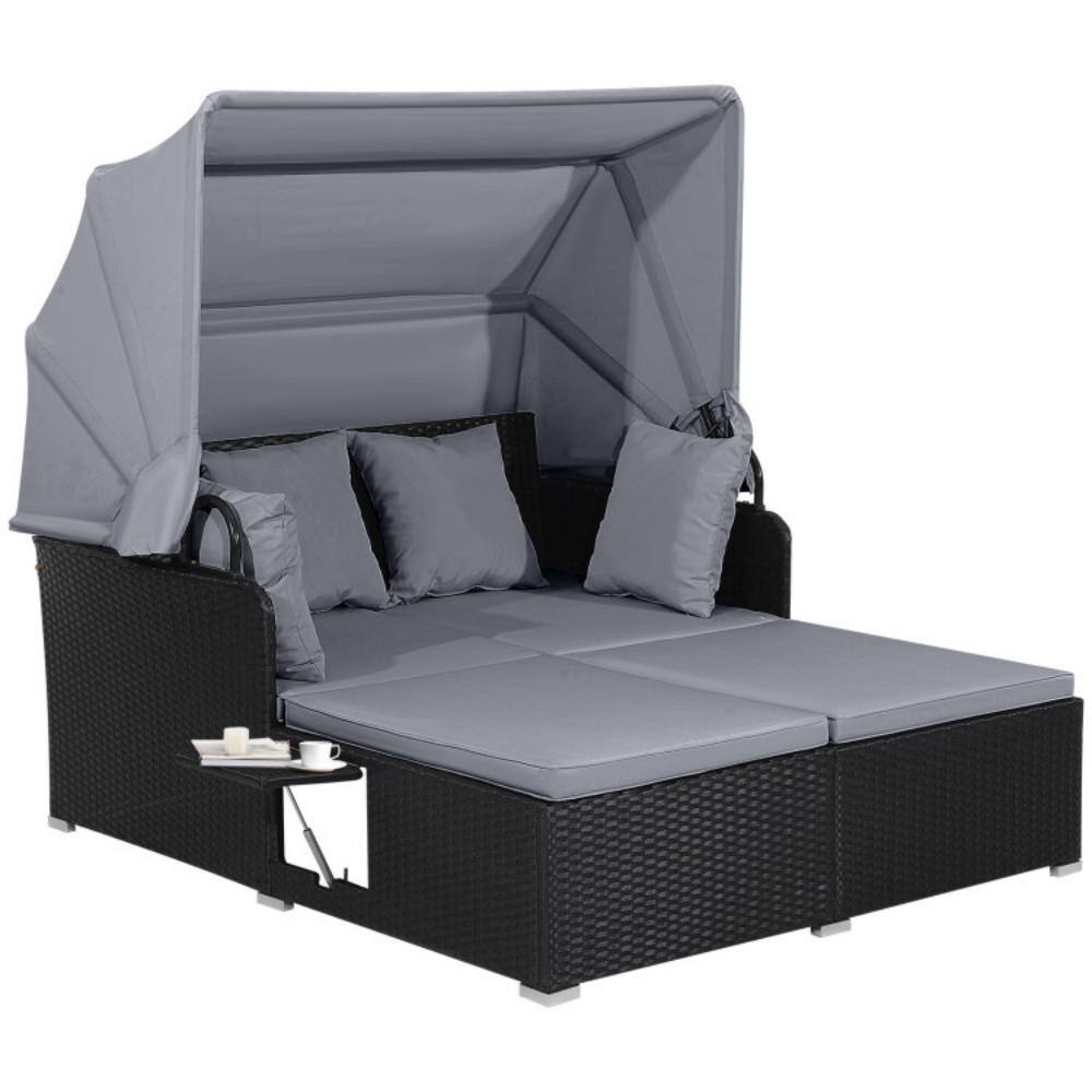 Wicker Outdoor Day Bed with Canopy and Side Tables Gray Cushions price history on PriceWatchPro