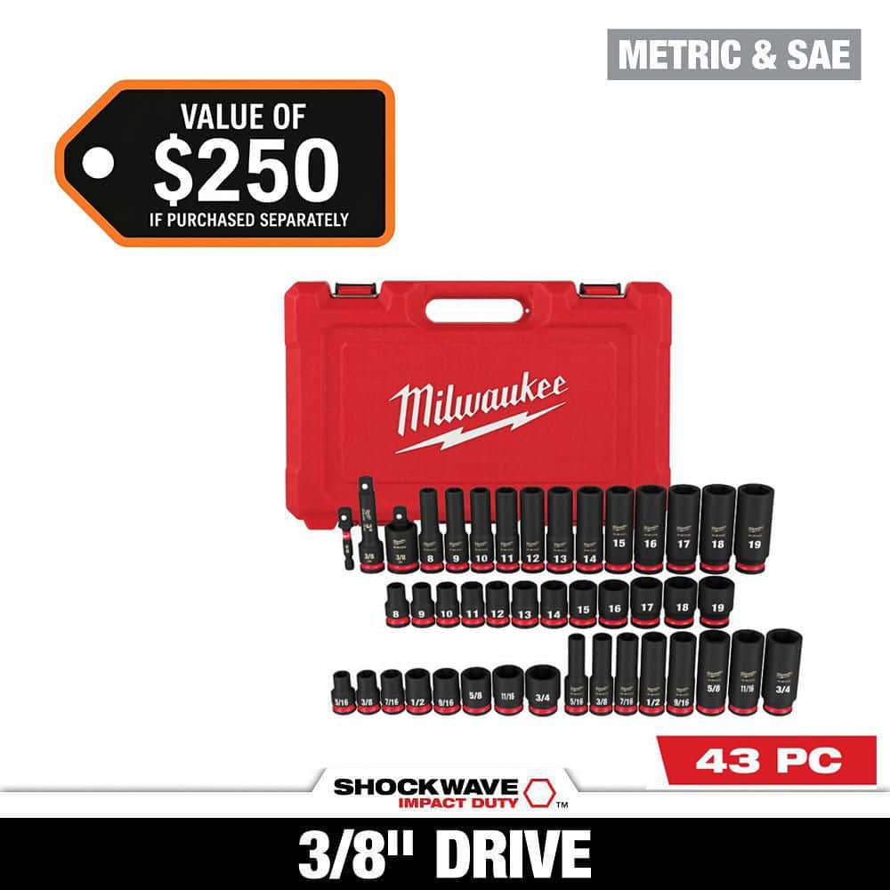 フォーデイズ　3点セット Milwaukee SHOCKWAVE 3/8 in. Drive SAE and Metric 6 Point Impact
