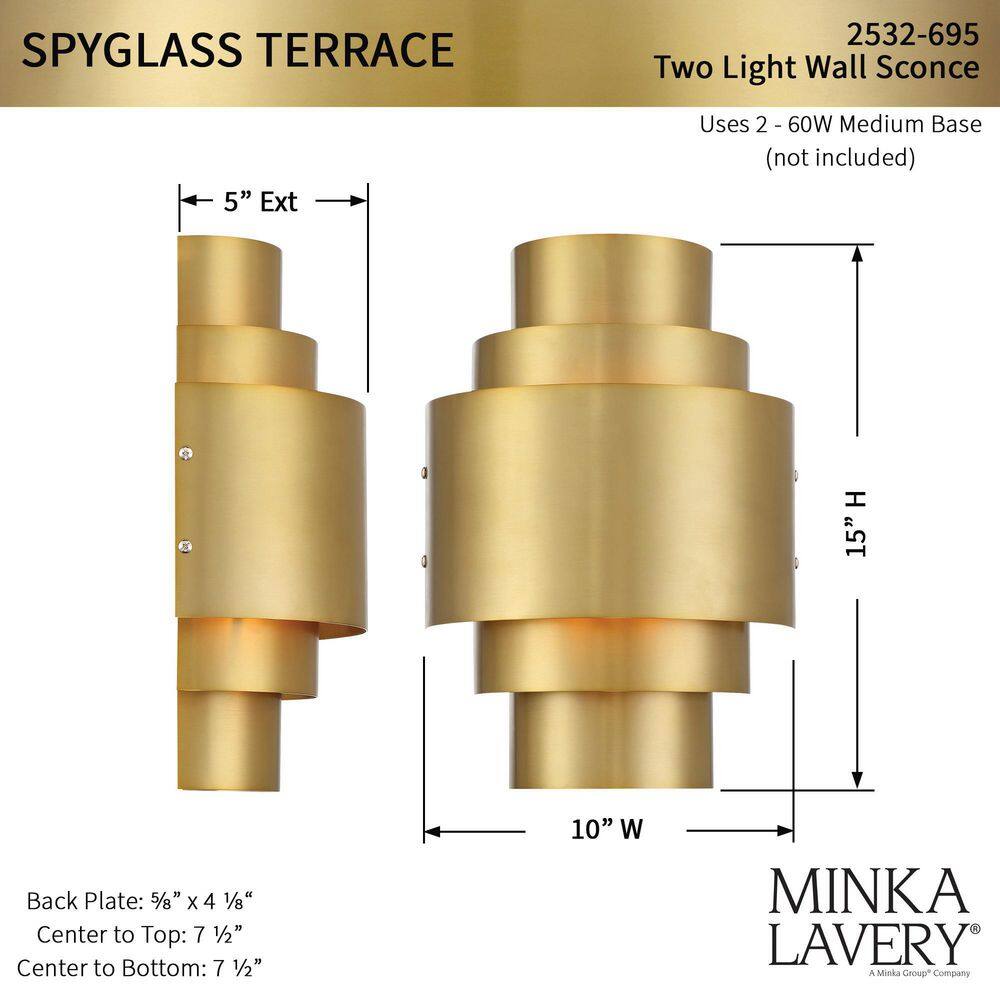 Soft Brass Dual-Light Dimmable Sconce with Steel Shades