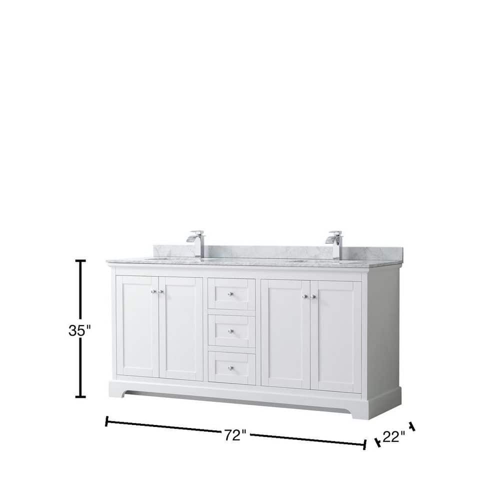 Avery 72'' White Double Freestanding Bathroom Vanity with Marble Top