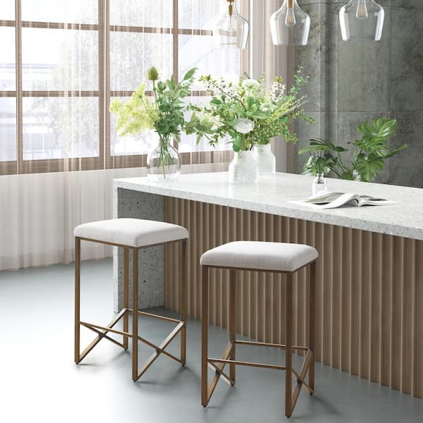 INK+IVY Marino 26 in. Ivory Wood Counter Stool with Backless