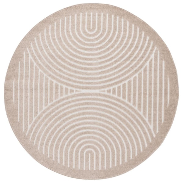 Stella Beige/Ivory 7 ft. x 7 ft. High-Low Arches Border Indoor/Outdoor Round Area Rug