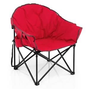 Red Steel Folding Camping Moon Padded Chair with Carrying Bag