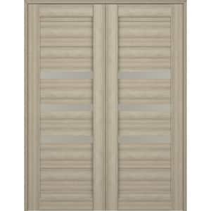 Dora 60 in. x 80 in. Both Active 3-Lite Frosted Glass Shambor Finished Wood Composite Double Prehung French Door