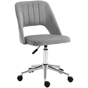 Grey Office Chair with Hollow Back and Velvet-Touch Seat