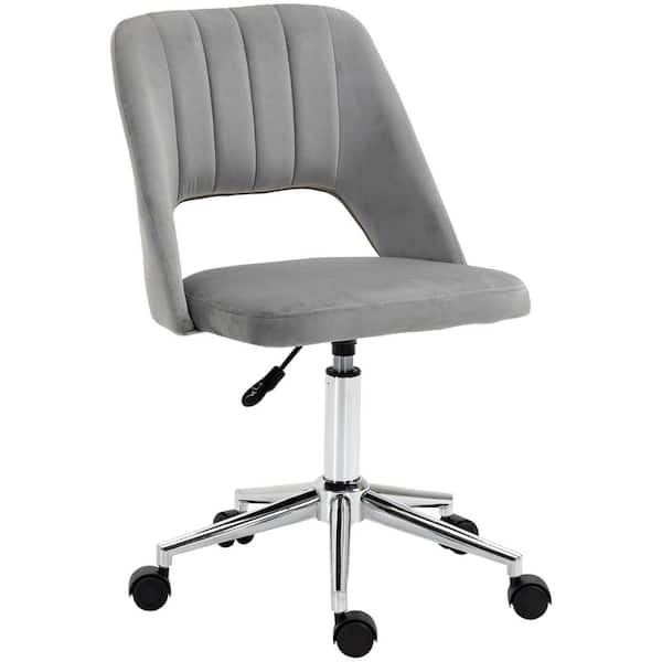 Vinsetto Grey Office Chair with Hollow Back and Velvet-Touch Seat