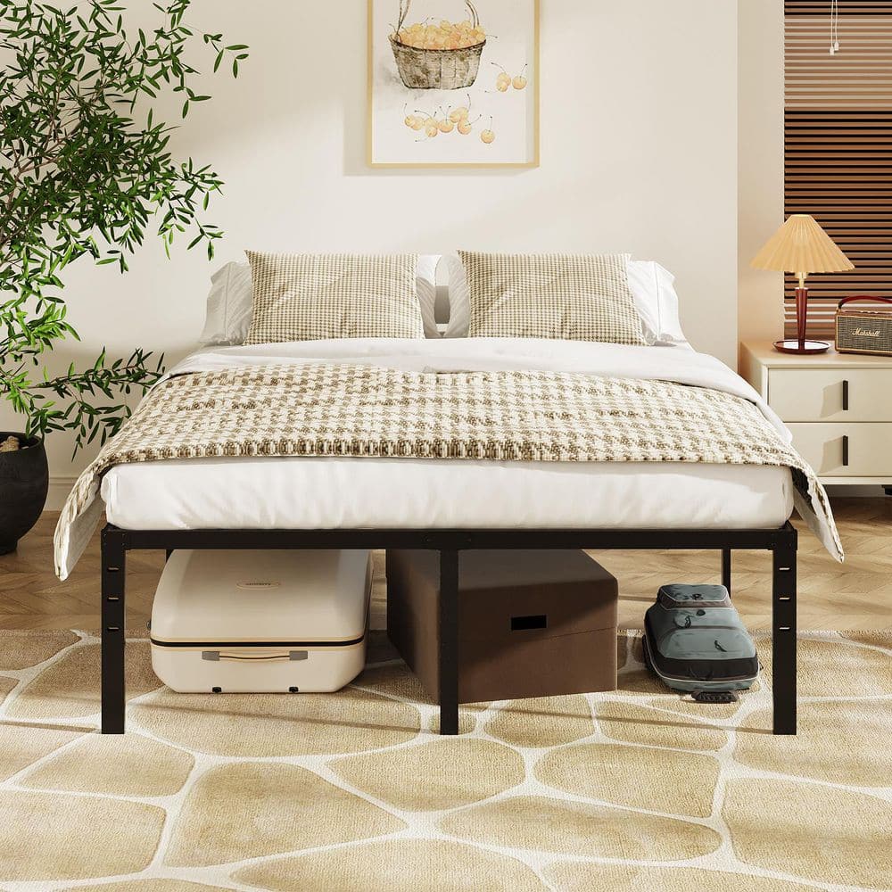16 in. Black Metal Frame King Platform Bed No Box Spring Needed