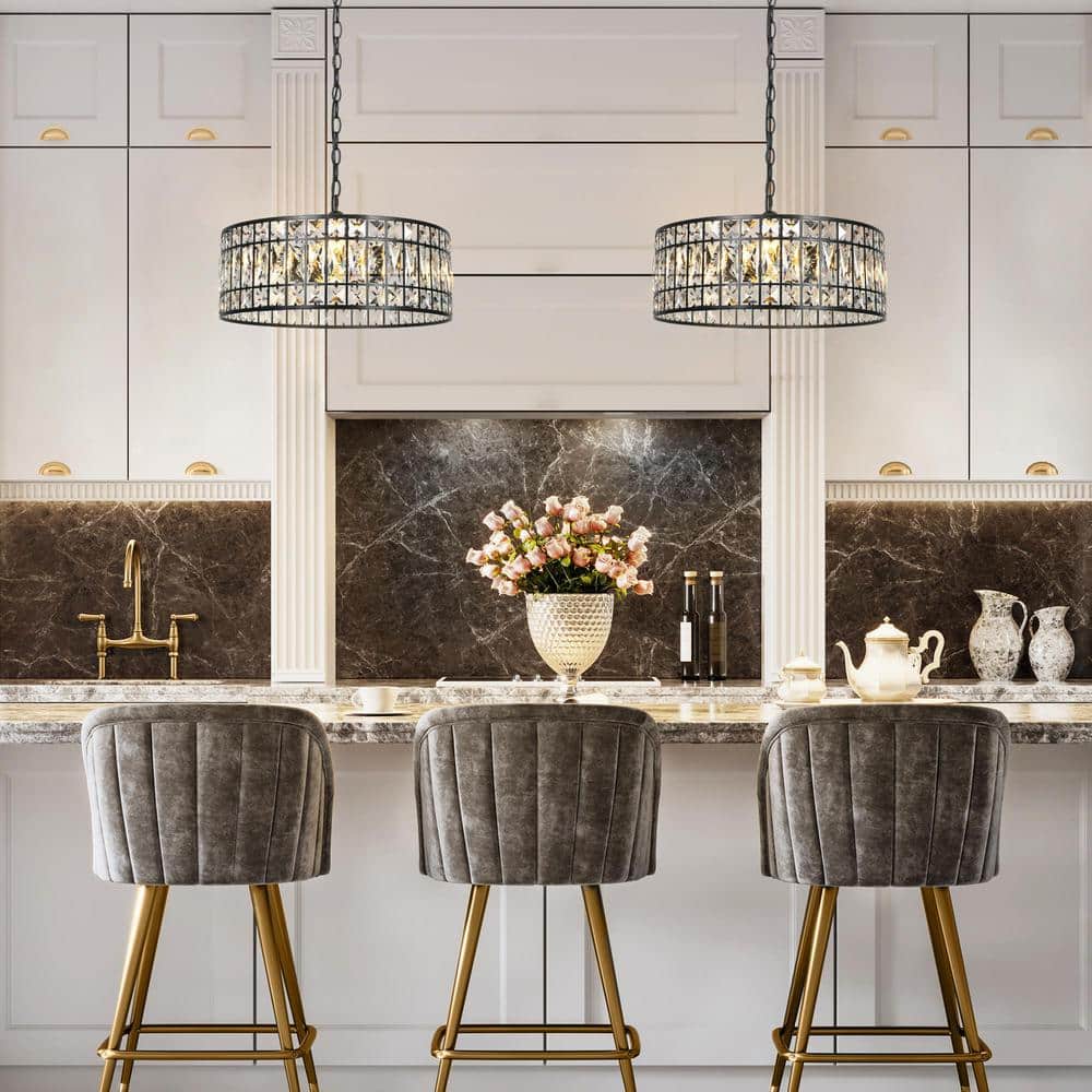 Matte Black and Crystal 18" Drum Chandelier