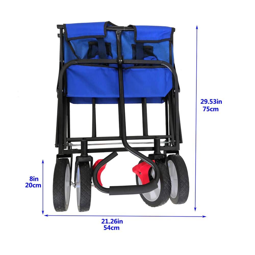 Blue Fabric Folding Wagon with Metal Handle and Flat-Free Tires