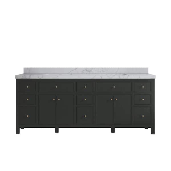 Willow Collections Sonoma 84 in. Double Sink Freestanding Black Top Bath Vanity with Venatino Qt. Top Unassembled