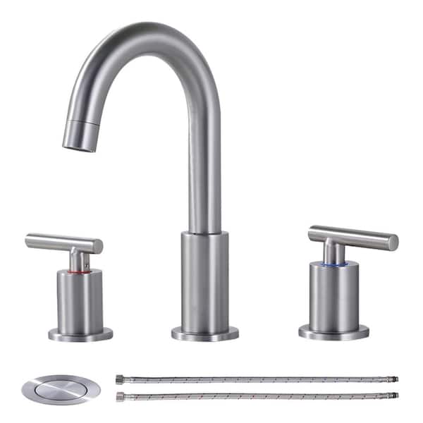 WOWOW 8 in. Widespread Double Handle Bathroom Faucet in Brushed Nickel