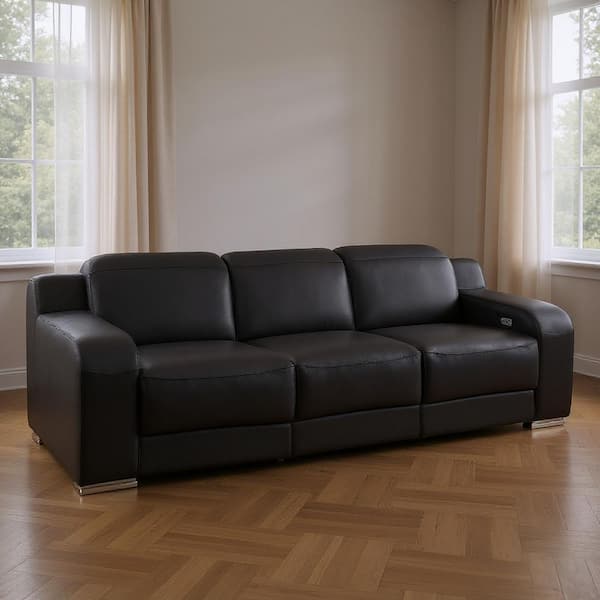 103.00 in. Straight Arm Leather Curved Sofa Black