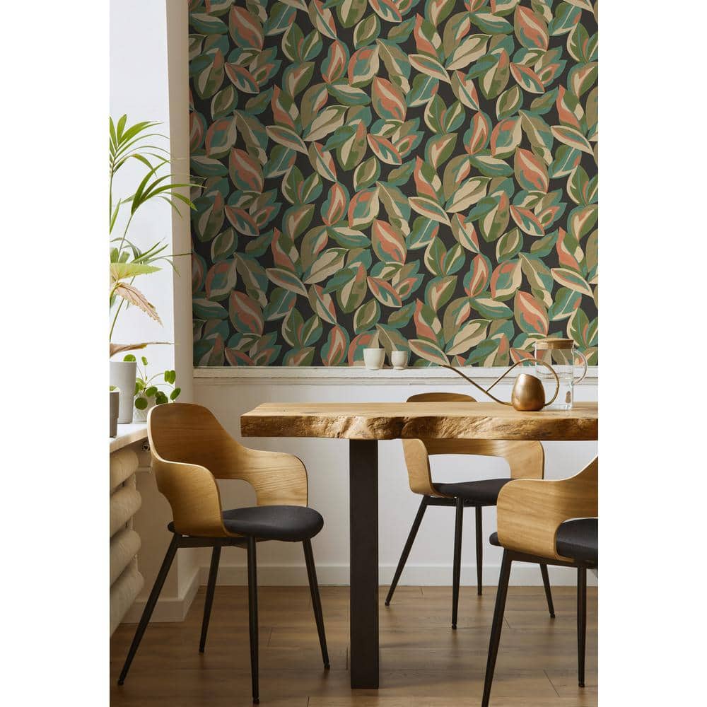 Abstract Leaf Charcoal Non-Pasted Wallpaper Roll