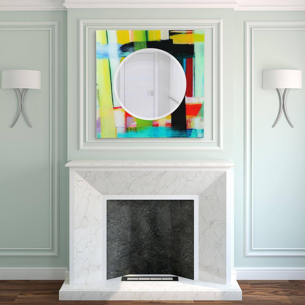 36" Round Frameless Beveled Mirror with Colorful Tempered Glass Frame