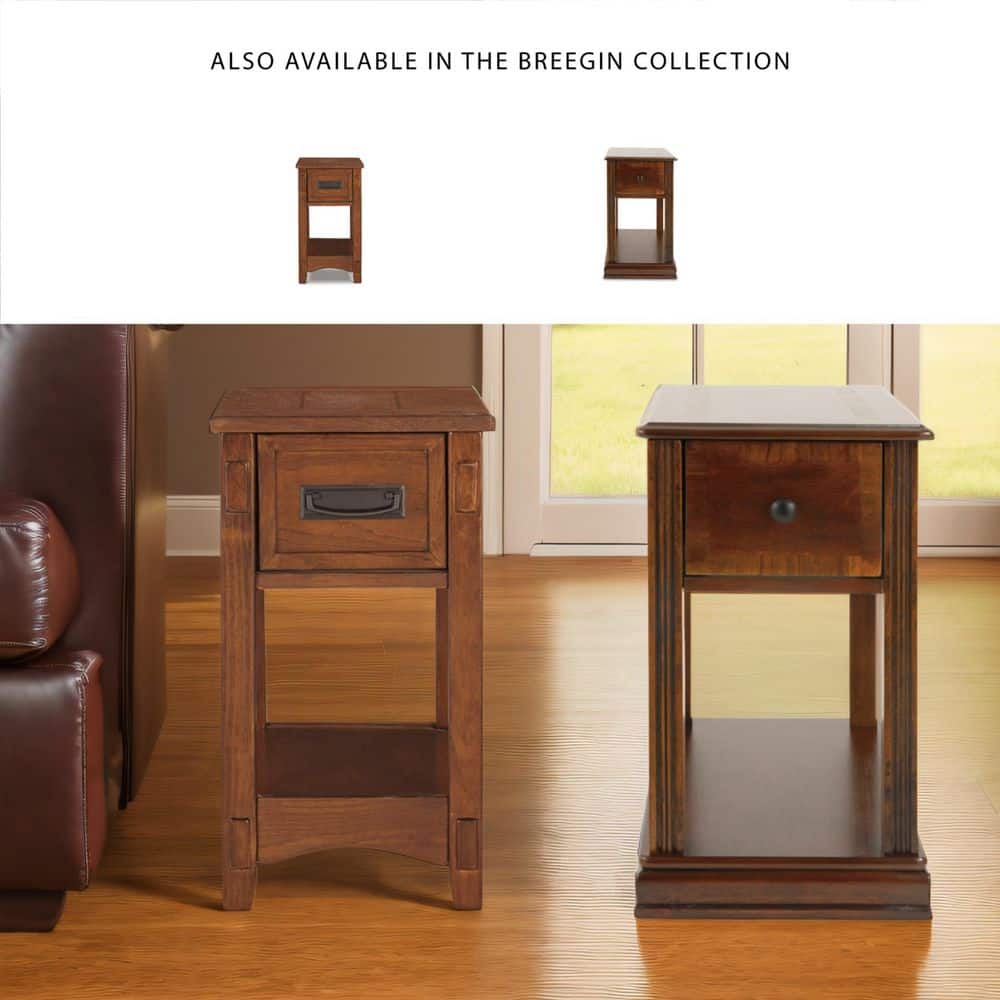 Breegin 13.13 in. Brown Rectangle MDF Chairside End Table with Removable Tray - thumbnail 10