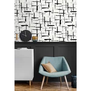 Ebony and Eggshell Crosshatch Abstract Vinyl Peel and Stick Wallpaper Roll (Covers 31.35 sq. ft.)