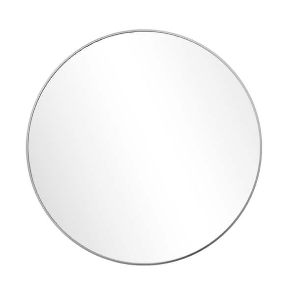 XRAMFY Silver 24 in. W x 24 in. H Round Aluminum Alloy Framed Wall Mirror
