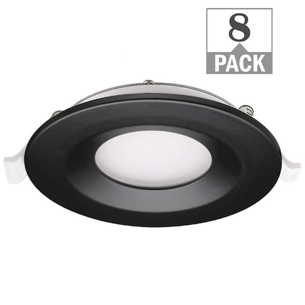 Commercial Electric 3 in. Canless Integrated LED Recessed Light Black Trim Kit 550 Lumens Adjustable CCT Kitchen Bathroom Remodel (8-Pack)