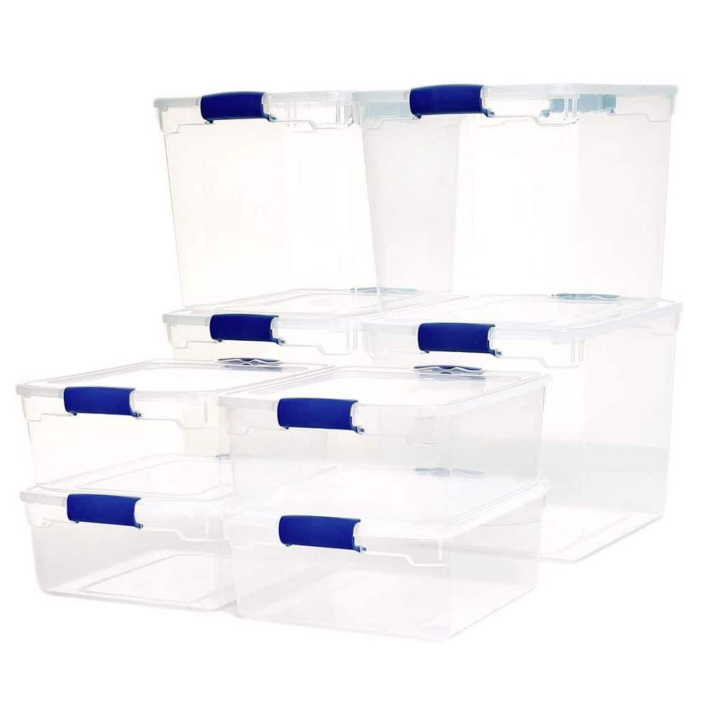 HOMZ 31 qt. Clear Plastic Stackable Storage Containers (4-Pack and