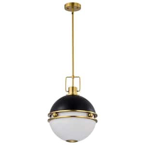 Everton 60-Watt 2-Light Matte Black Shaded Pendant Light with Etched Opal Glass Shade and No Bulbs Included