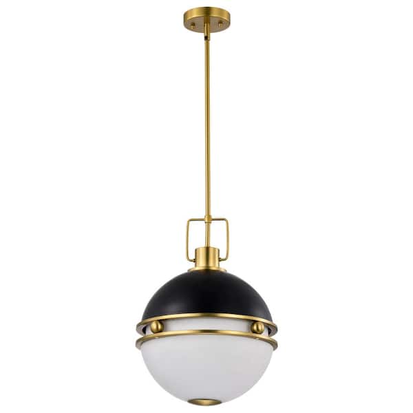 SATCO Everton 60-Watt 2-Light Matte Black Shaded Pendant Light with Etched Opal Glass Shade and No Bulbs Included