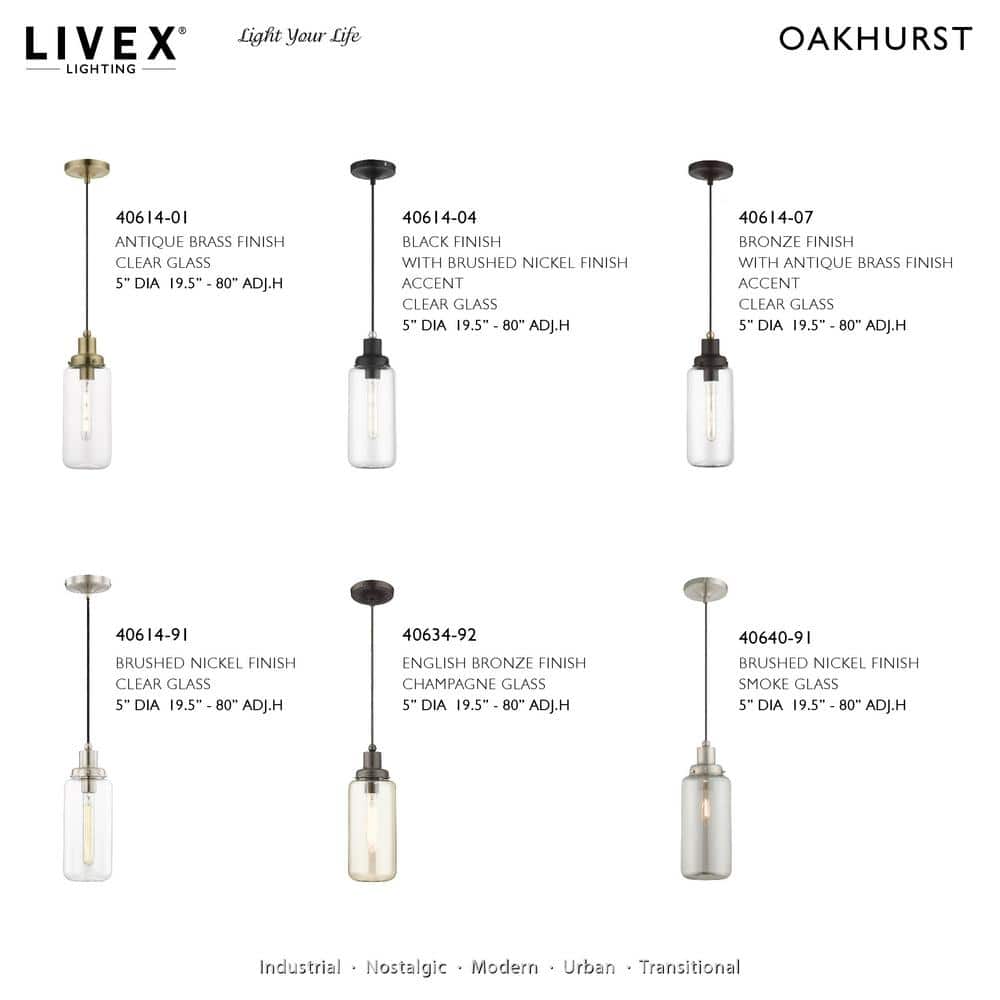 Black and Brushed Nickel Mini Pendant with Clear Glass Shade