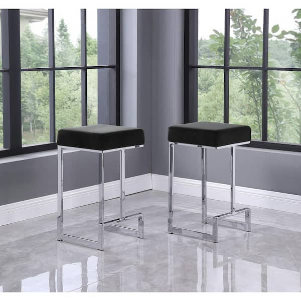 Best Master Furniture Jupiter Lane 25 in. H Black / Velvet Backless Metal Counter Height Stools with Silver Base (Set of 2)