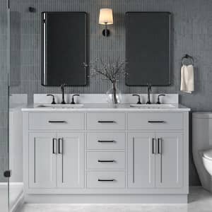 Hepburn 61 in. W x 22 in. D x 35.25 in. H Bath Vanity in Grey with Carrara Marble Vanity Top in White with White Basins