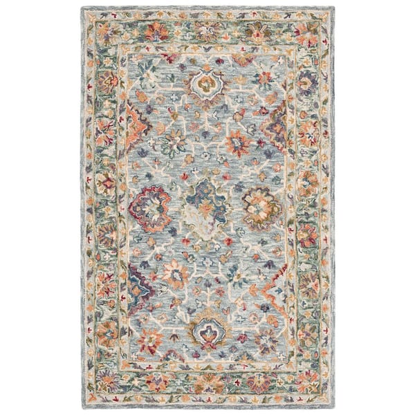 Aspen 5 ft. x 8 ft. Gray/Green Garden Border Area Rug