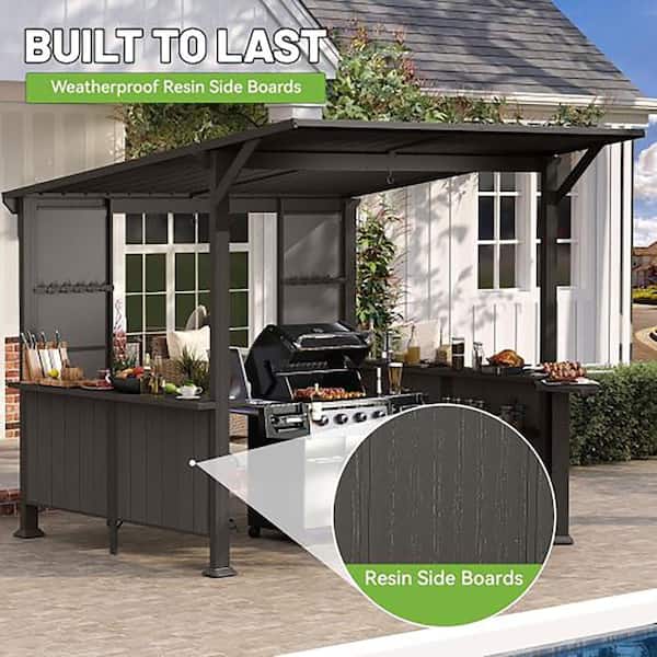 Yokayoay 9 ft. x 10 ft. Brown Hardtop Grill Gazebo with Storage