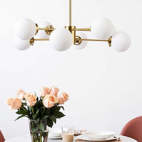 Merra 8-Light Antique Brass Sputnik Style Chandelier with White