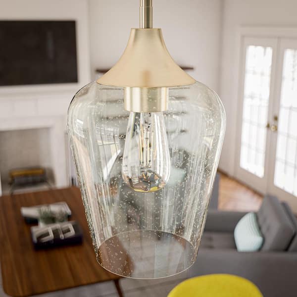 Manor Brook McGee 1-Light Antique Brass Mini Pendant with Clear Seeded Glass 