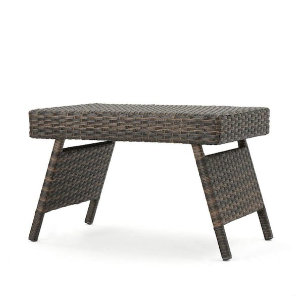 Avex Mocha Rectangular Wicker and Metal 15.75 in. H Outdoor Snack Side Table