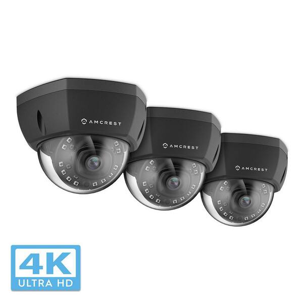 Amcrest UltraHD Wired 4K (8MP) Outdoor Dome POE IP Security Camera with 98 ft. Night Vision, IP67 Weatherproof, Black (3-Pack)